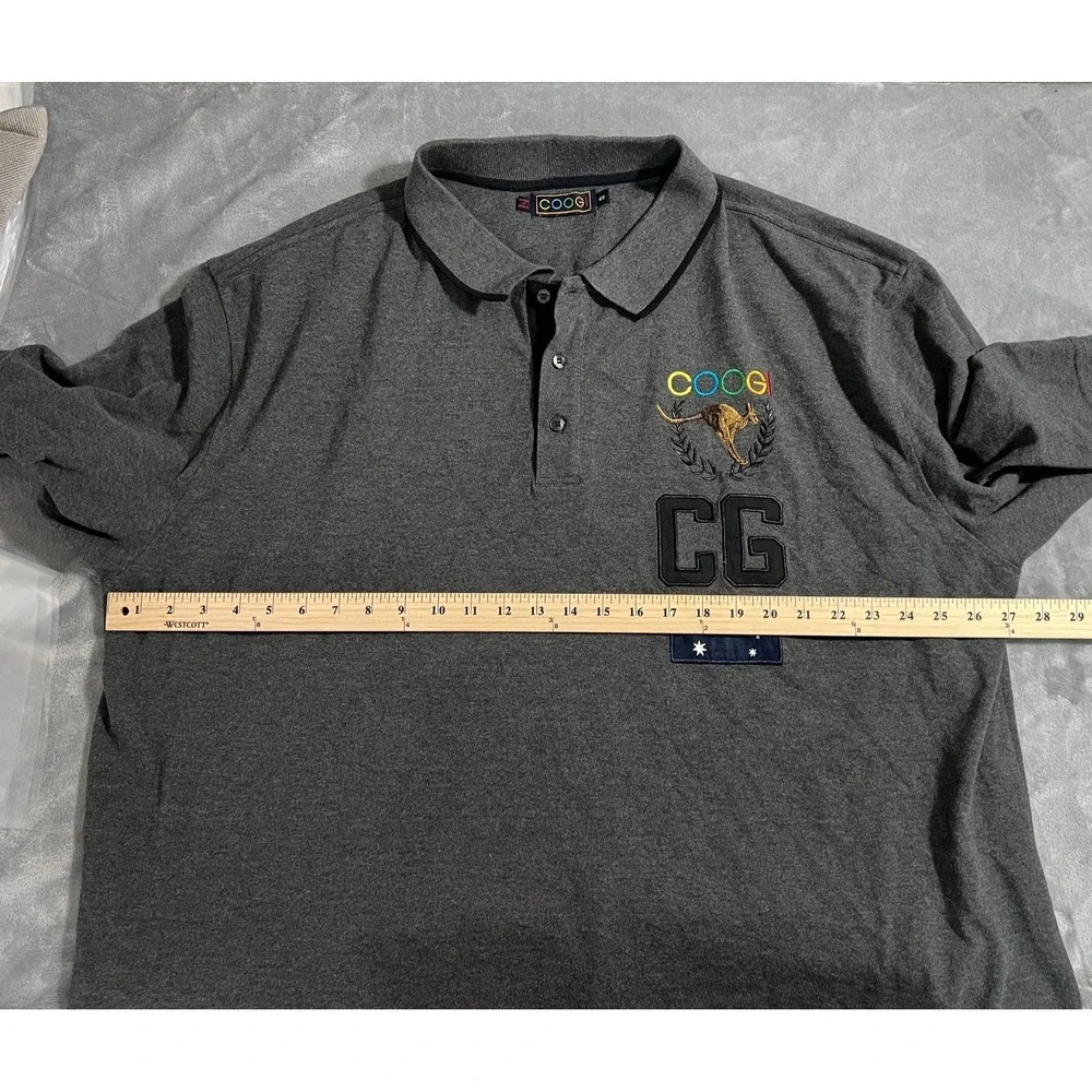 Coogi Polo Shirt Mens 4XL Kangaroo Y2K Hip Hop Baggy Loose Gray Embroidered